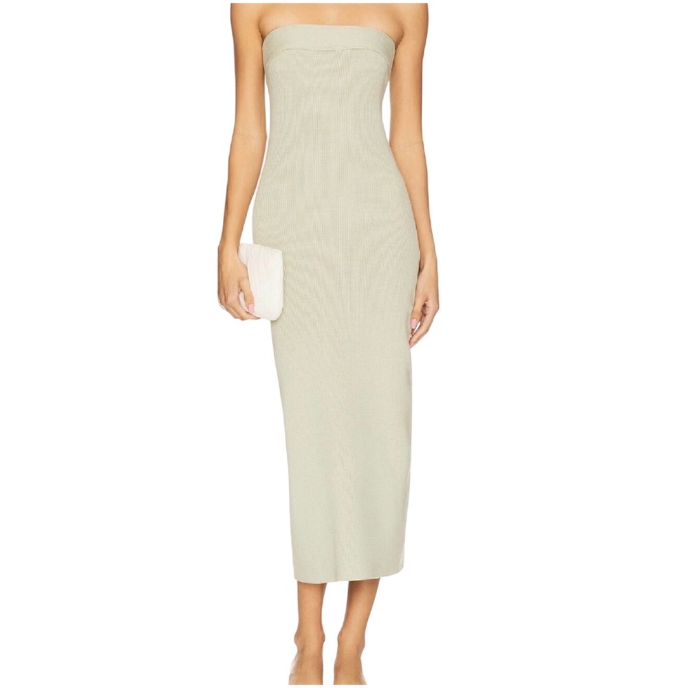 Free People Beach Lima Bean Ribbed Strapless Midi Dress Sage Green Small P NWT